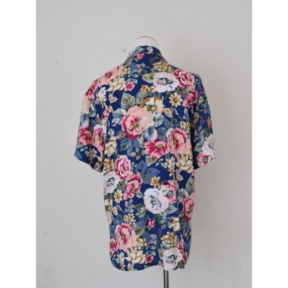Vintage 90s Floral Rayon Blouse‎ | size M - Picture 4 of 10